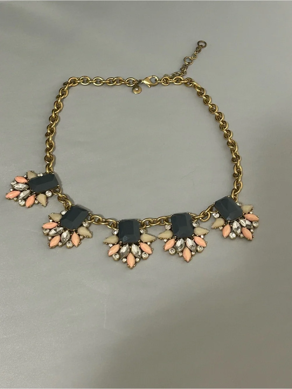 J. Crew Gold Chain Statement Necklace with Gray, Peach and Cream Accents